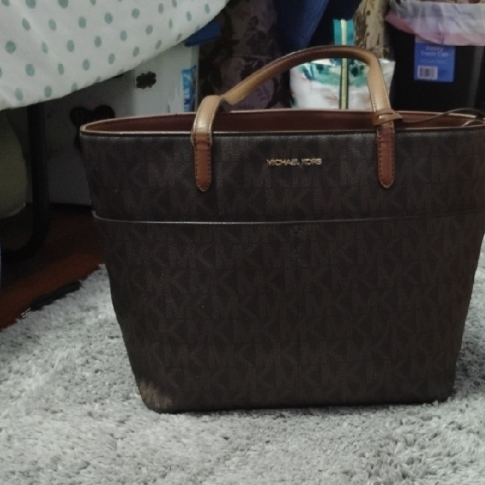 Michael Kors Brown Shoulder Bag with Leather Accents